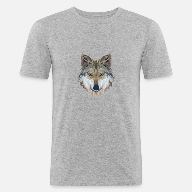 Wolf Face Polygon 3D - Men's Slim Fit T-Shirt - heather grey