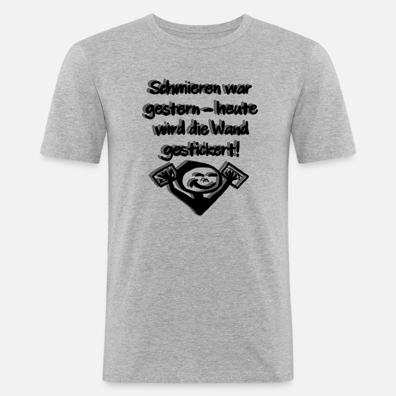 Heute wird gestickert - Männer Slim Fit T-Shirt - Grau meliert