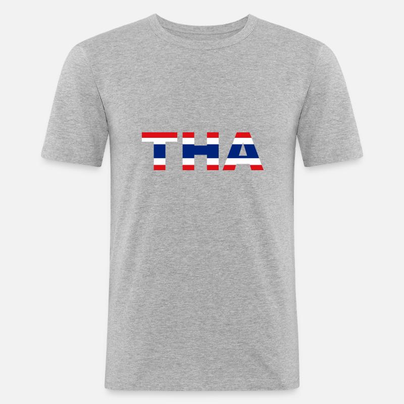 Drapeau Thaïlande Code ISO THA - T-shirt près du corps Homme - gris chiné