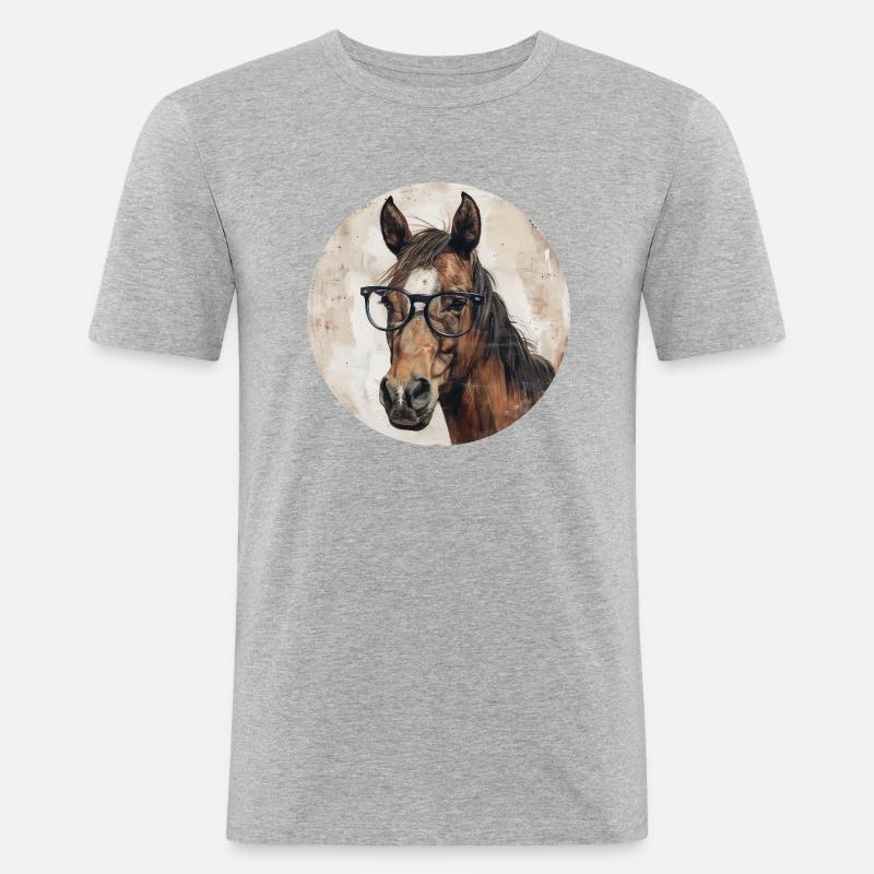 Pferd mit Brille - Männer Slim Fit T-Shirt - Grau meliert