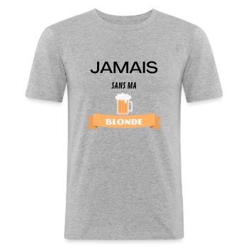 T-shirt humoristique bière humour - T-shirt près du corps Homme - gris chiné - Devant - Nik (191cm)