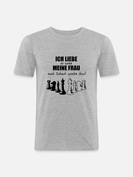 Schach Sprüche Ich liebe es - Männer Slim Fit T-Shirt - Grau meliert