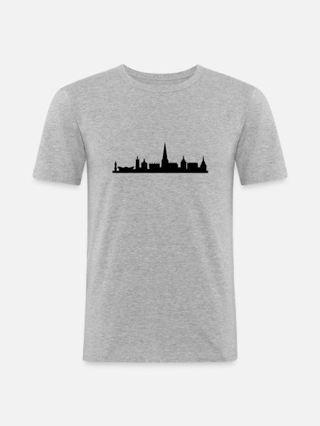 Skyline Rostock - Männer Slim Fit T-Shirt - Grau meliert