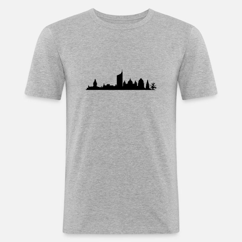 Leipzig Skyline - Männer Slim Fit T-Shirt - Grau meliert