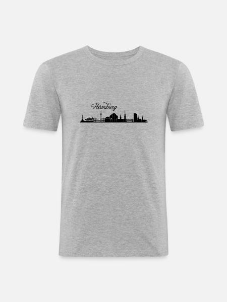 Hamburger Skyline - Männer Slim Fit T-Shirt - Grau meliert