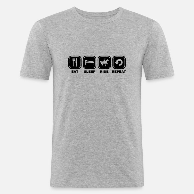 Eat sleep Ride Repeat quer - Männer Slim Fit T-Shirt - Grau meliert