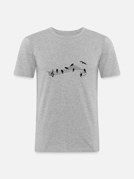 Barra musical con pájaros como notas musicales. - Camiseta ajustada hombre - gris jaspeado