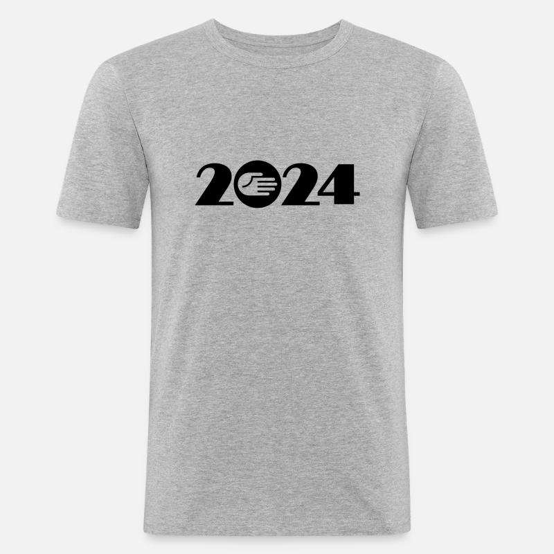Hallo, Freundschaft 2024 - Männer Slim Fit T-Shirt - Grau meliert