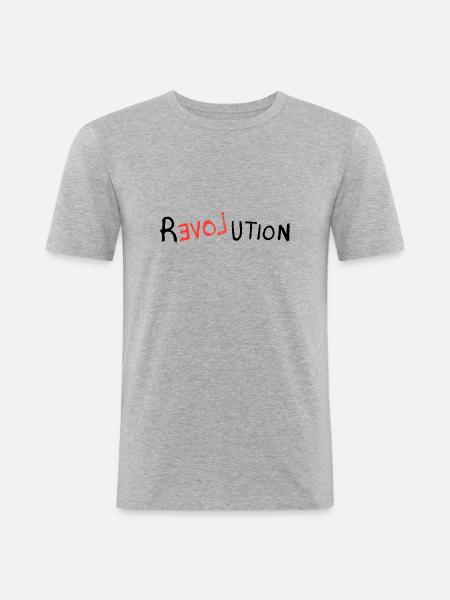 Revolution Love - Männer Slim Fit T-Shirt - Grau meliert