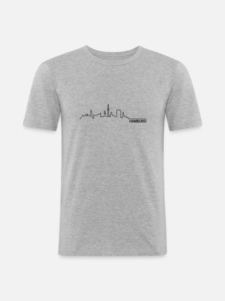 Skyline Hamburg - Männer Slim Fit T-Shirt - Grau meliert