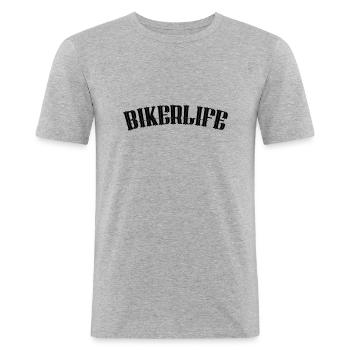 Biker Leven - Mannen slim fit T-shirt - grijs gemêleerd - Voor - Nik (191cm)