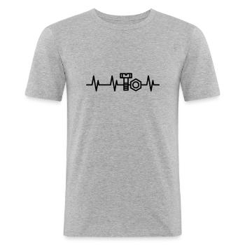 Bolt og møtrik hjerteslag, værktøjer - Herre Slim Fit T-Shirt - grå meleret - Foran - Nik (191cm)