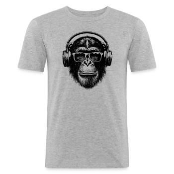 Muziek Chimpansee - Mannen slim fit T-shirt - grijs gemêleerd - Voor - Nik (191cm)