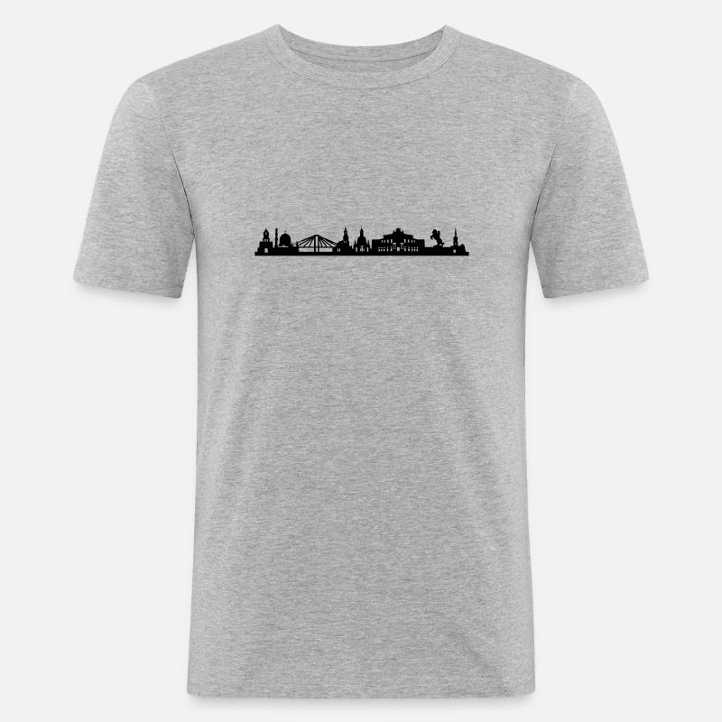 Skyline Dresden lang - Männer Slim Fit T-Shirt - Grau meliert
