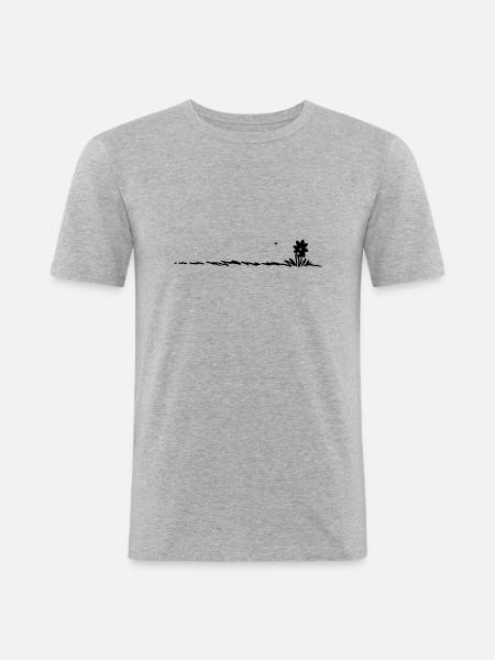 Cartoon Flower on grass - Männer Slim Fit T-Shirt - Grau meliert