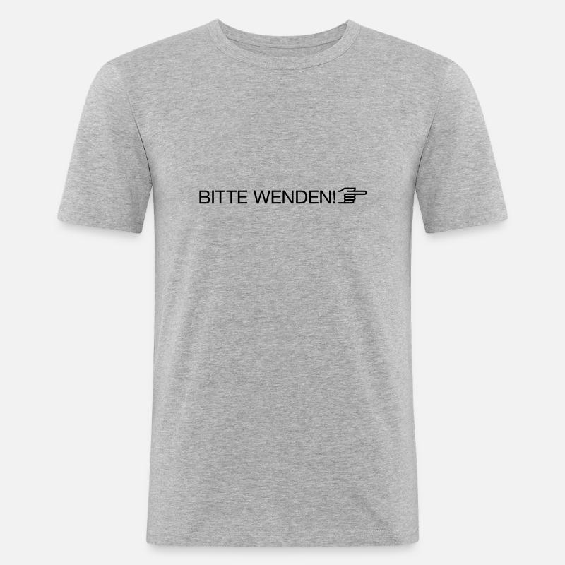 "bitte wenden" - Männer Slim Fit T-Shirt - Grau meliert