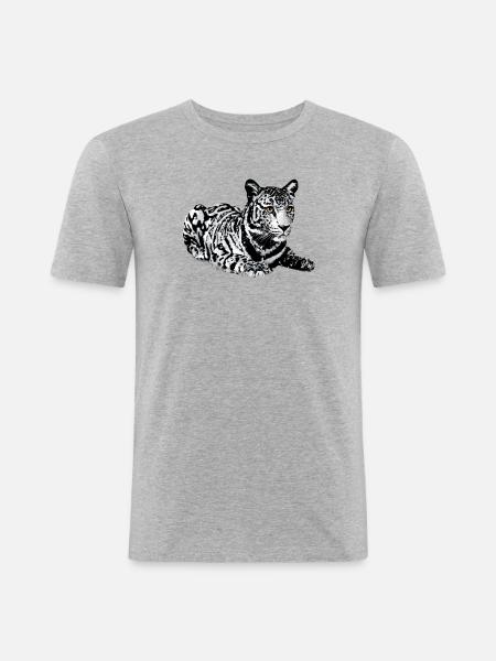 Tiger,Leopard,Pailletten,Glitzer,schwarz-weiß - Männer Slim Fit T-Shirt - Grau meliert