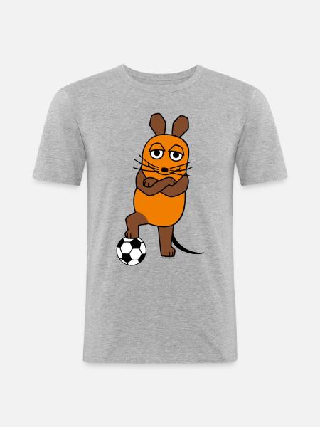Die Maus mit Fussball - Männer Slim Fit T-Shirt - Grau meliert
