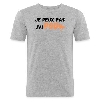 Je peux pas j'ai POD - T-shirt près du corps Homme - gris chiné - Devant - Nik (191cm)