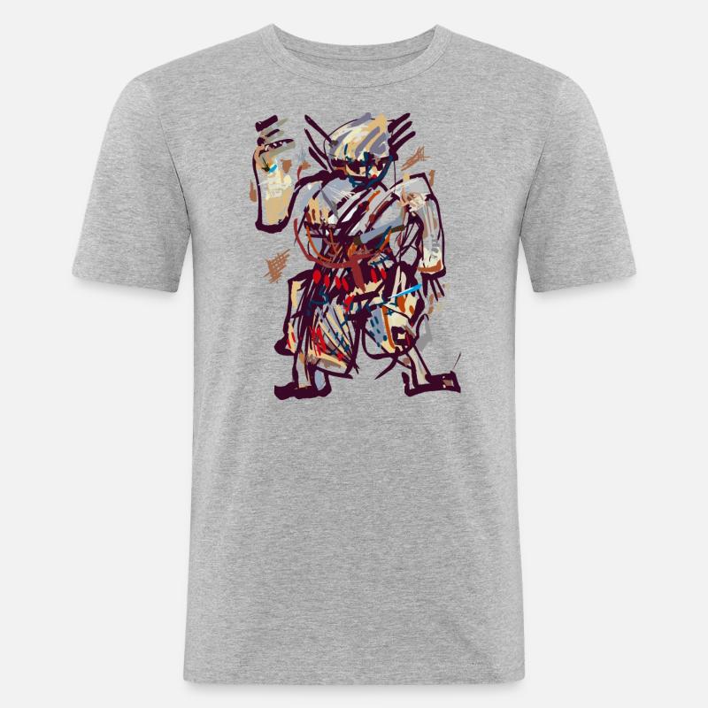 Samurai Abstrakt - Männer Slim Fit T-Shirt - Grau meliert
