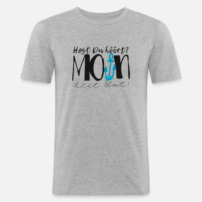 moin heet dat - Männer Slim Fit T-Shirt - Grau meliert
