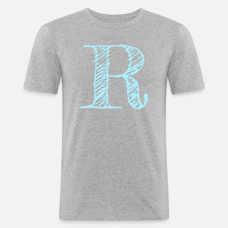 Buchstabe "R" Comic Blau - Männer Slim Fit T-Shirt - Grau meliert