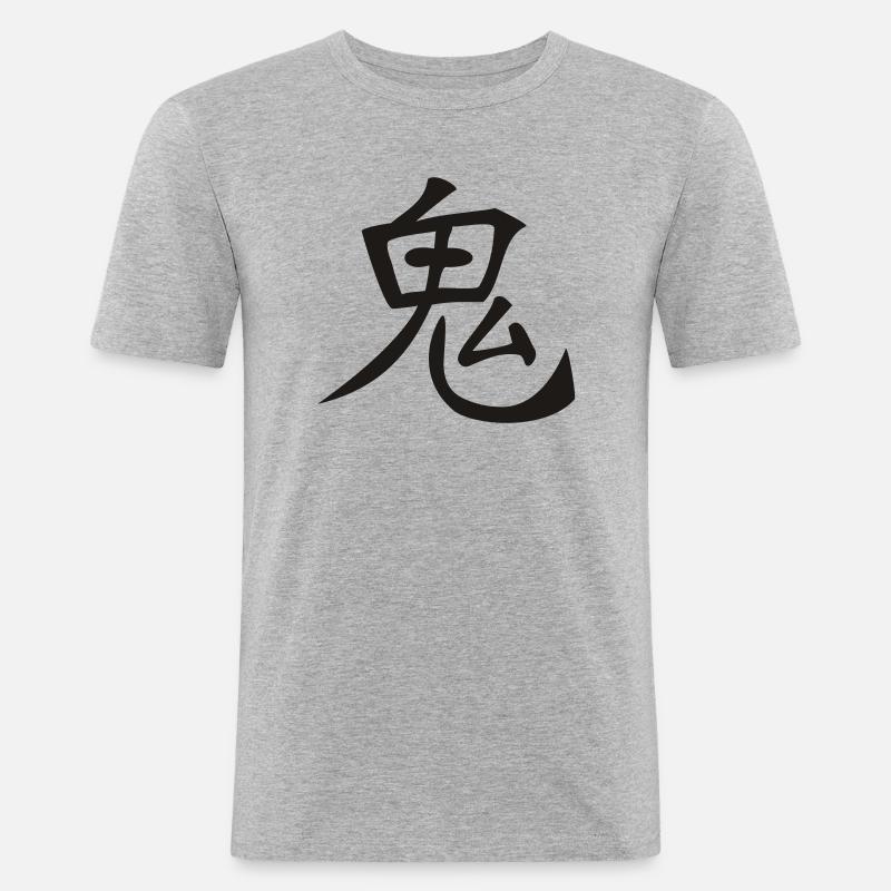 Chinesisches & Japanisches Zeichen - Devil - Männer Slim Fit T-Shirt - Grau meliert