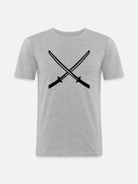 sword katana - Männer Slim Fit T-Shirt - Grau meliert