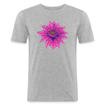 handgezeichnete Fantasie-Blume in neonpink - Männer Slim Fit T-Shirt - Grau meliert - Vorne - Nik (191cm)