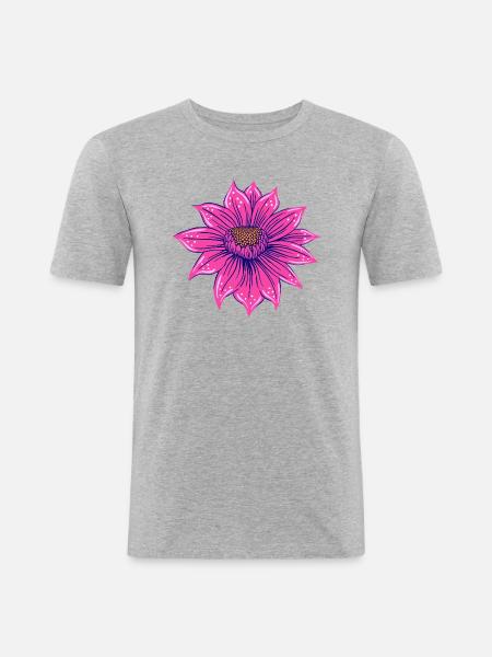 handgezeichnete Fantasie-Blume in neonpink - Männer Slim Fit T-Shirt - Grau meliert