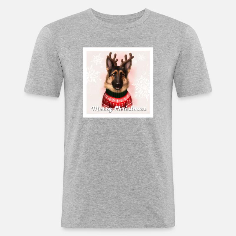 Süßer Deutscher Schäferhund im Weihnachtspullover. - Männer Slim Fit T-Shirt - Grau meliert