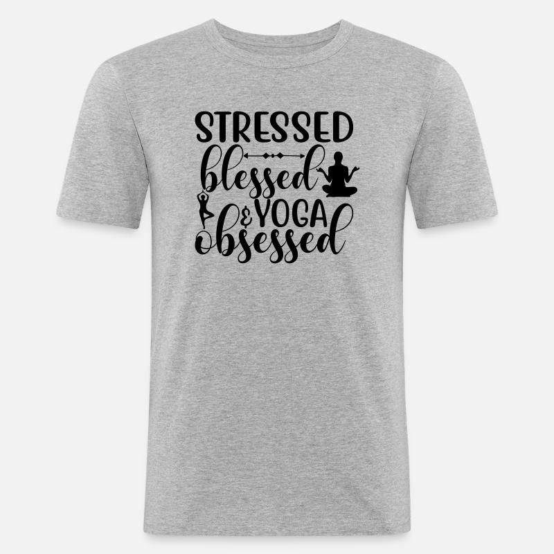 stressed blessed - Männer Slim Fit T-Shirt - Grau meliert