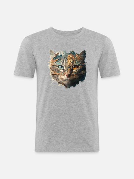 artstyle cat - Männer Slim Fit T-Shirt - Grau meliert