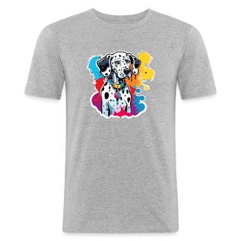 Dalmatiner / Hund / Tier / Haustier / bellen - Männer Slim Fit T-Shirt - Grau meliert - Vorne - Nik (191cm)