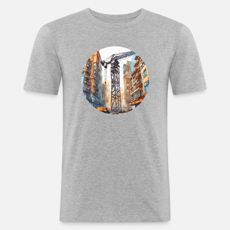 Kran / Baustelle / Seilwinde / Kransystem - Männer Slim Fit T-Shirt - Grau meliert