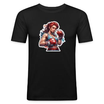 Boxeur / Sports / Combat / Arène / Ring de boxe / Poings - T-shirt près du corps Homme - noir - Devant - Nik (191cm)