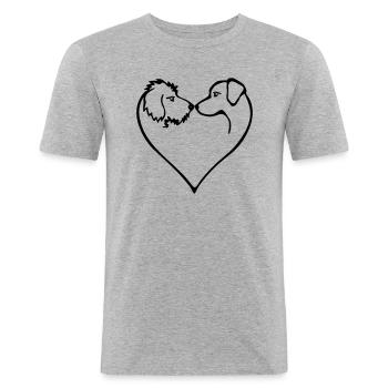 Hundeherz 2 Hunde - Farbwechsel - Männer Slim Fit T-Shirt - Grau meliert - Vorne - Nik (191cm)