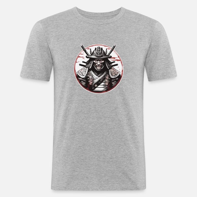 Samurai / Japanisch / Harakiri / Katana / Mann - Männer Slim Fit T-Shirt - Grau meliert