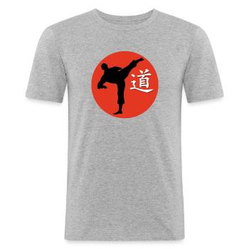 Kungfukämper et l’écriture signe dao - T-shirt près du corps Homme - gris chiné - Devant - Nik (191cm)