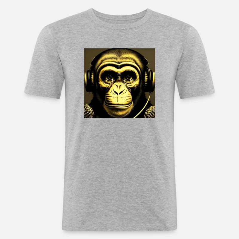 Affe mit Kopfhörer - Männer Slim Fit T-Shirt - Grau meliert