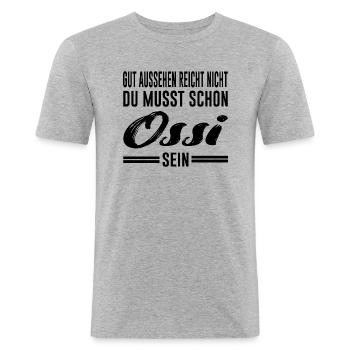 DDR Ostdeutschland Ossi Spruch - Männer Slim Fit T-Shirt - Grau meliert - Vorne - Nik (191cm)