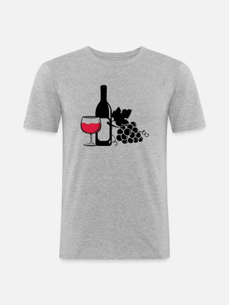 wine bottle grapes - Männer Slim Fit T-Shirt - Grau meliert