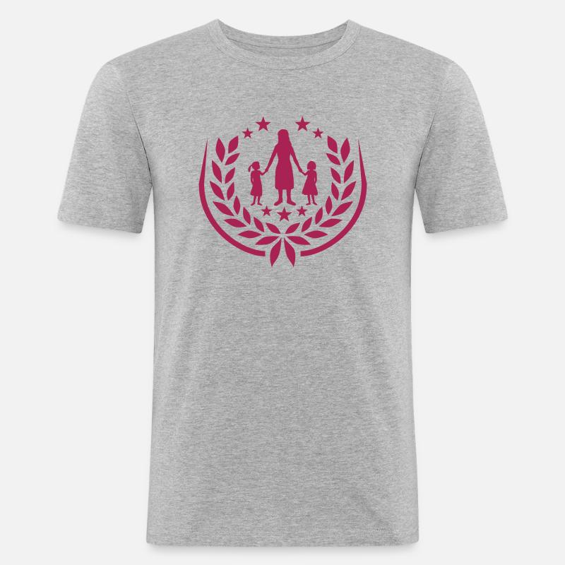 Logo 2 Töchter Mutter - Männer Slim Fit T-Shirt - Grau meliert