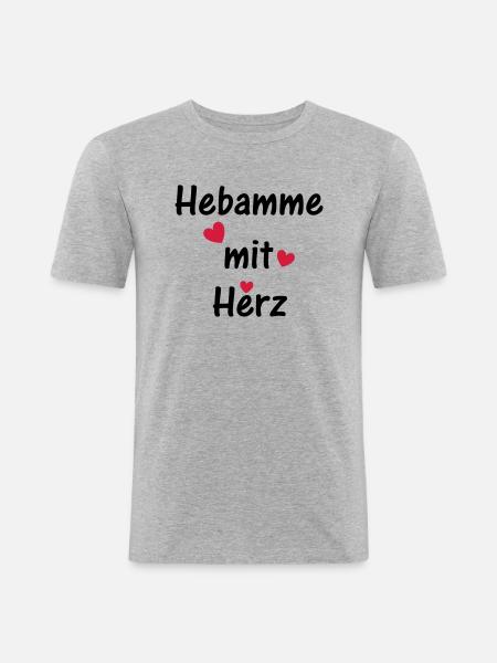 Hebamme mit Herz - Männer Slim Fit T-Shirt - Grau meliert