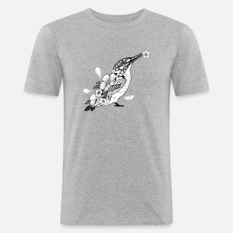 Eisvogel mit Blumen - Männer Slim Fit T-Shirt - Grau meliert