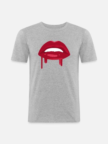 Juicy Lips Rot - Männer Slim Fit T-Shirt - Grau meliert