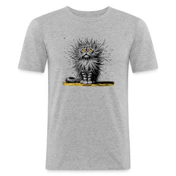 chat drôle, rire, rire - T-shirt près du corps Homme - gris chiné - Devant - Nik (191cm)