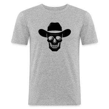 Crâne de cow-boy - Style hors-la-loi western - T-shirt près du corps Homme - gris chiné - Devant - Nik (191cm)