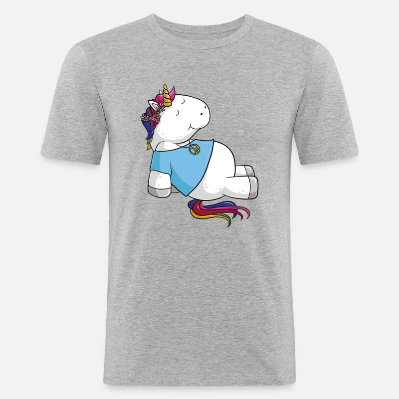 Hippie Einhorn Comic - Männer Slim Fit T-Shirt - Grau meliert