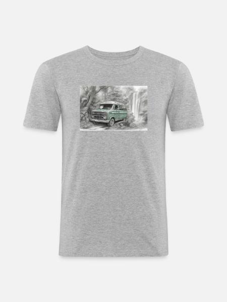 Van im Dschungel - Männer Slim Fit T-Shirt - Grau meliert